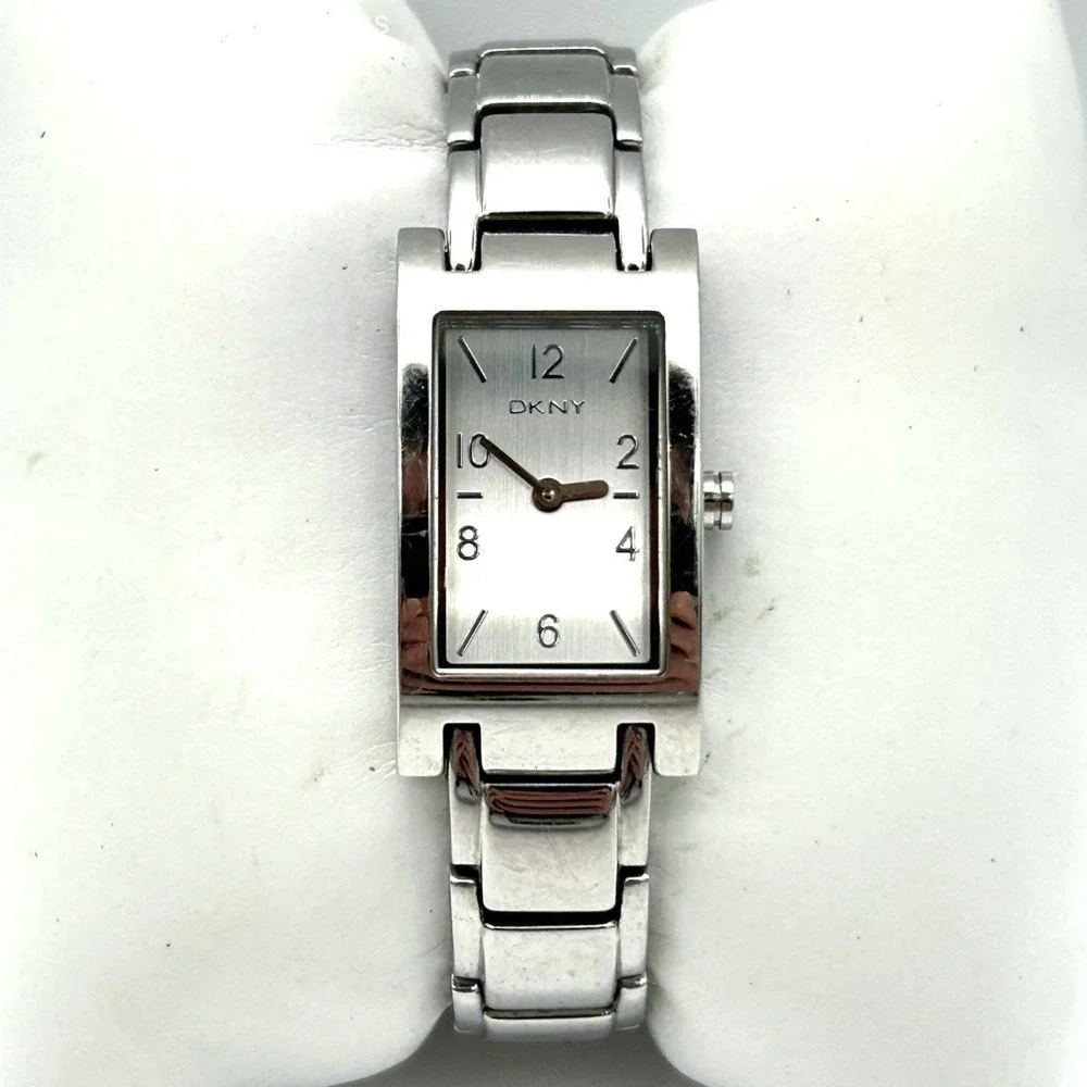 DKNY Women's Silver Stainless Steel Rectangular Face Link Watch NY-3605 Sz 7